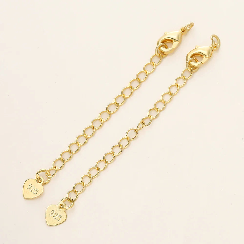5/10pcs/Pack 14/18K Gold Color Plated Brass Various Extension Chain With Lobster Clasps for DIY Necklace Jewelry Making Findings