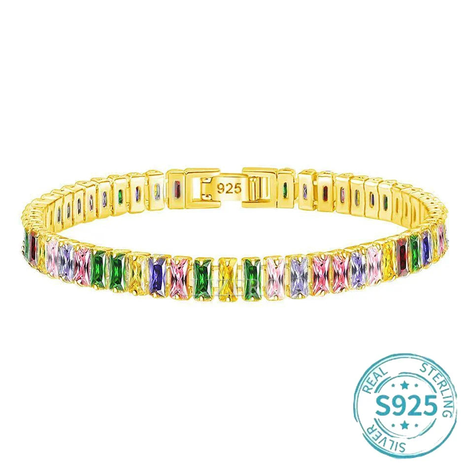 ALIZERO S925 Sterling Silver Bracelet Original Multicolor Zirconia Tennis Bracelets For Women Fashion Luxury Charm Jewelry
