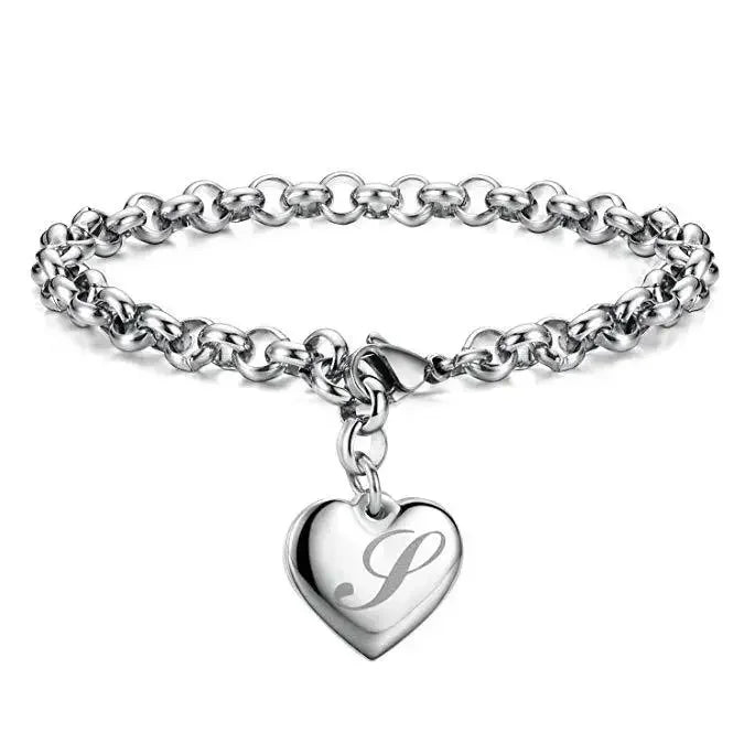 925 Sterling silver Fine 26 Letter women men chain Bracelet Charm Heart Cute wedding Personality Jewelry lady gift party 20cm