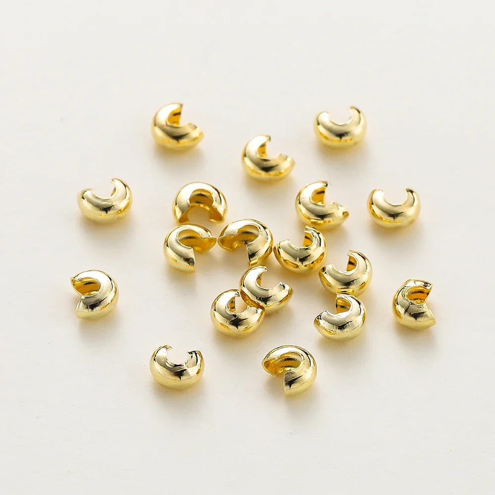 3mm/4mm/5mm 14k 18K Gold Plated Open Crimp Beads Covers Crimp End Beads Stopper Spacer Beads For DIY Jewelry Making Supplies