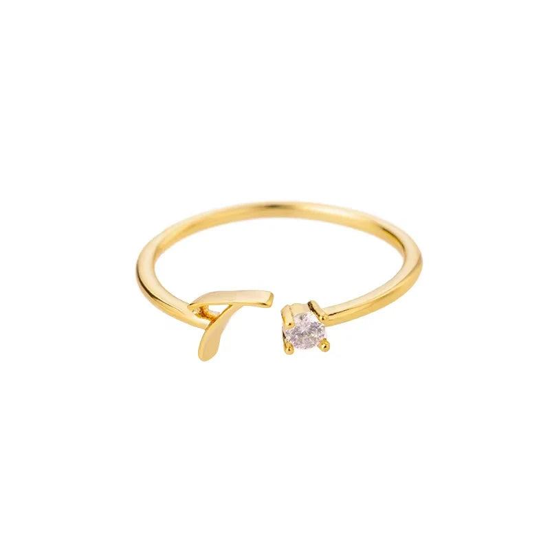 A-Z Initial Letter Open Rings for Women Stainless Steel Gold Color Zircon Adjustable Ring Trendy Couple Wedding Jewelry Gift