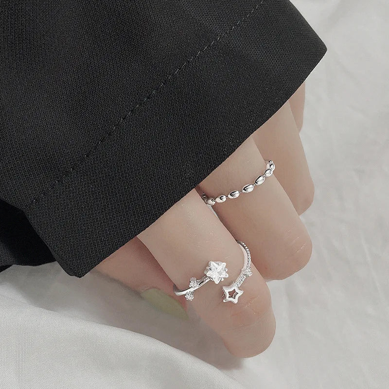 925 Sterling Silver Star Crytal Ring for Women Girl Personality Simple Adjustable Exquisite Jewelry Dropshippipng Gift