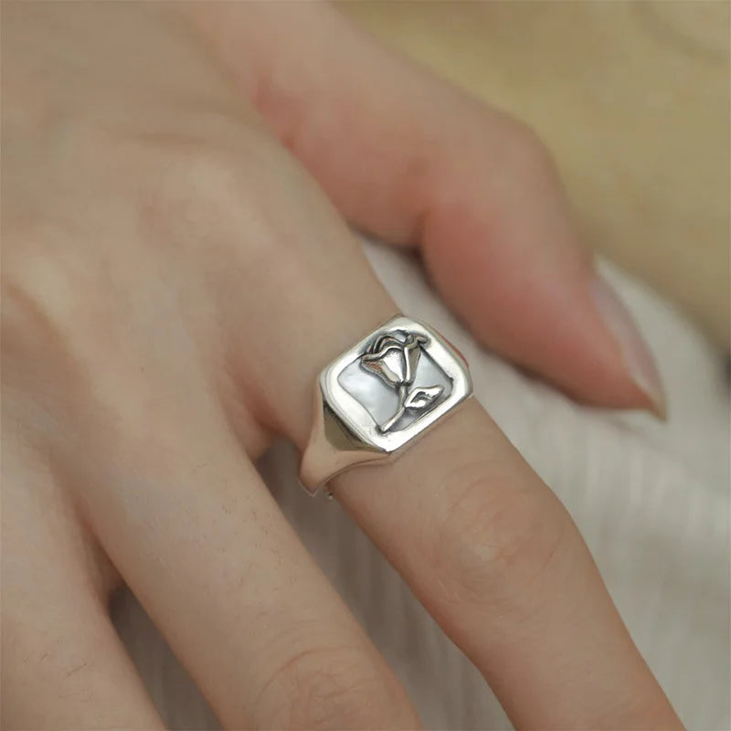 925 Sterling Silver plated Ring for Women Girl Gift Blace Stone Crystal Glaze Retro Punk Open Jewelry Dropship Wholesale