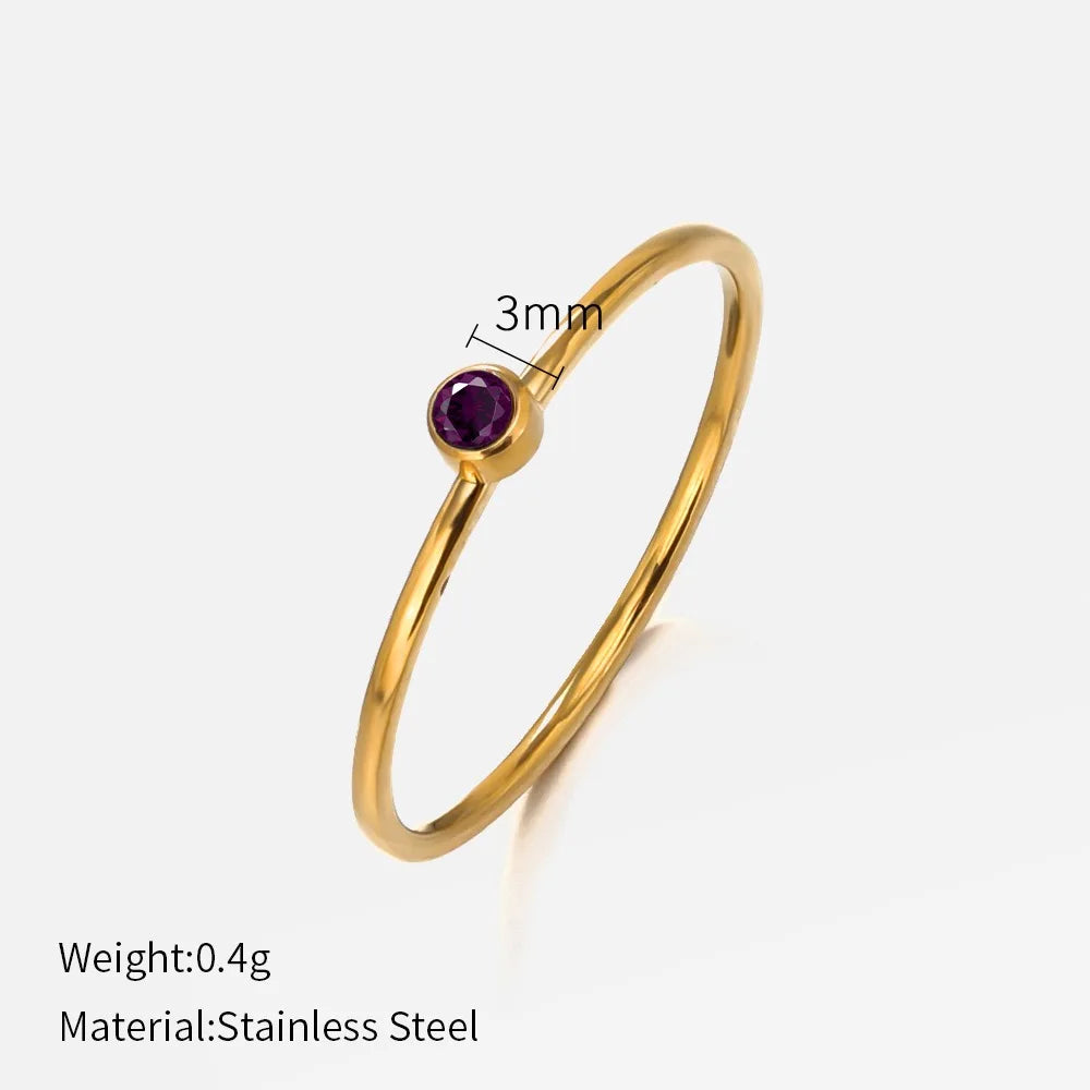 316 Stainless Steel Birthstone Ring Gold Color Simple Fashion Style For Women Festival Party Gift Jewelry Dropshipping