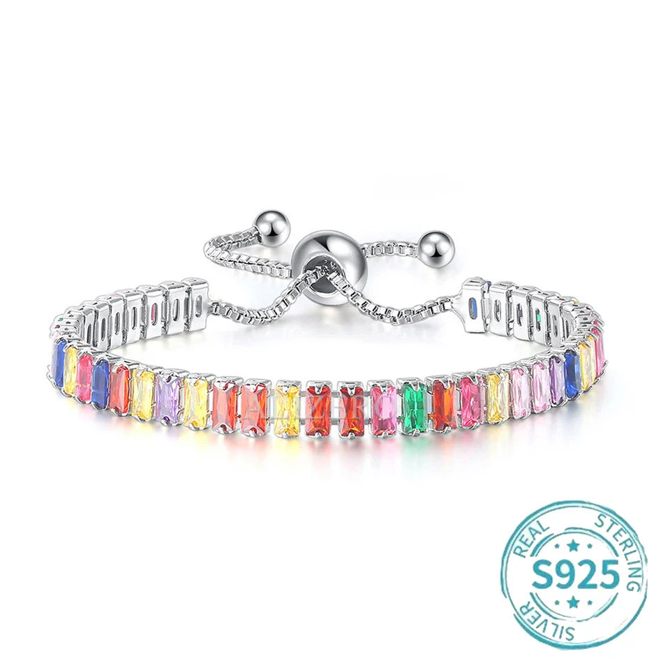 ALIZERO S925 Sterling Silver Bracelet Original Multicolor Zirconia Tennis Bracelets For Women Fashion Luxury Charm Jewelry