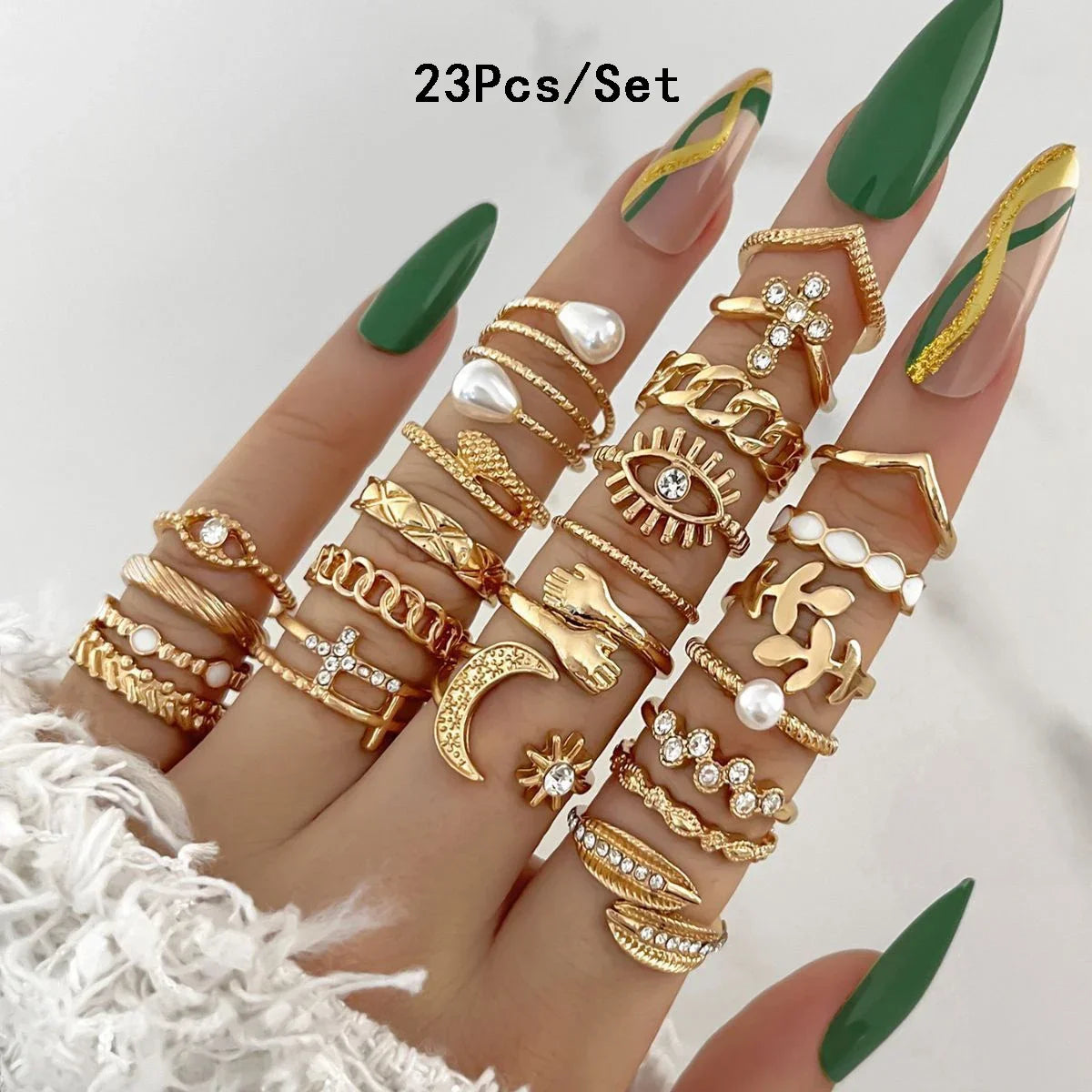 28Pcs Fashion Geometric Knuckle Rings Set For Women Crystal Heart Gold Silver Color Rings Girls  Party Jewelry Accessories
