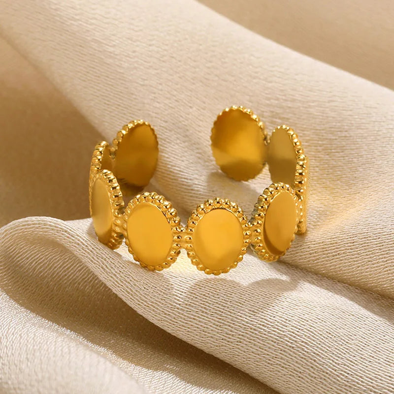 Anti-Stress Rotating Beads Rings for Women Men Gold Color Stainless Steel Double Smooth Beads Finger Ring Party Jewelry Gift