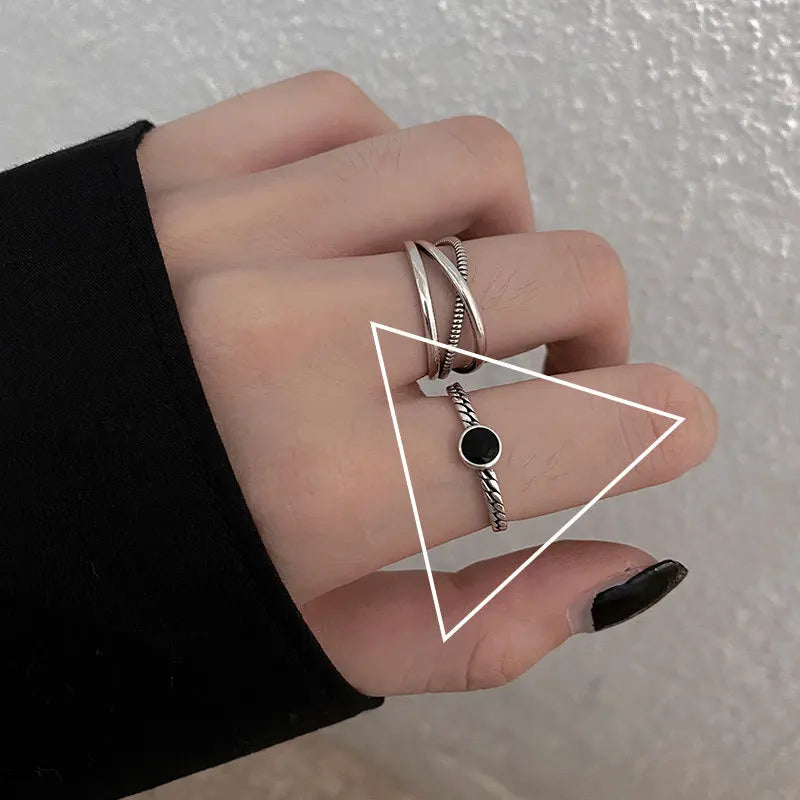 925 Sterling Silver plated Ring for Women Girl Gift Blace Stone Crystal Glaze Retro Punk Open Jewelry Dropship Wholesale