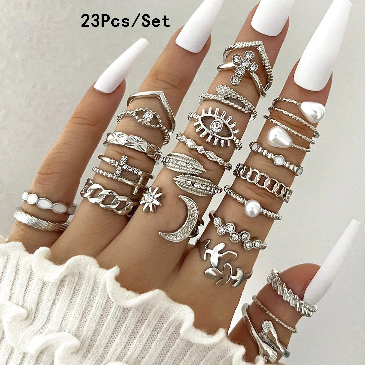 28Pcs Fashion Geometric Knuckle Rings Set For Women Crystal Heart Gold Silver Color Rings Girls  Party Jewelry Accessories