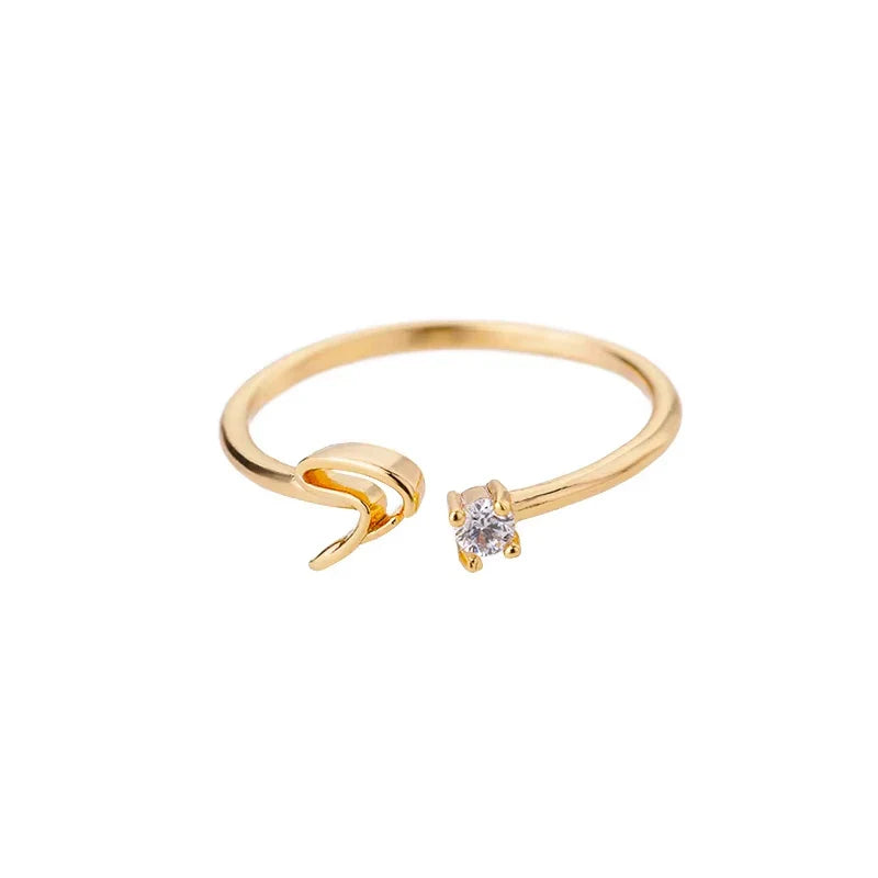 A-Z Initial Letter Open Rings for Women Stainless Steel Gold Color Zircon Adjustable Ring Trendy Couple Wedding Jewelry Gift