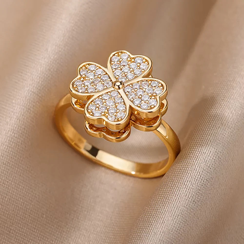 Anillos Gold Color Cubic Zirconia Chic Rings For Women 2025 Punk Elegant Wedding Party Aesthetic Stainless Steel Ring Jewelry