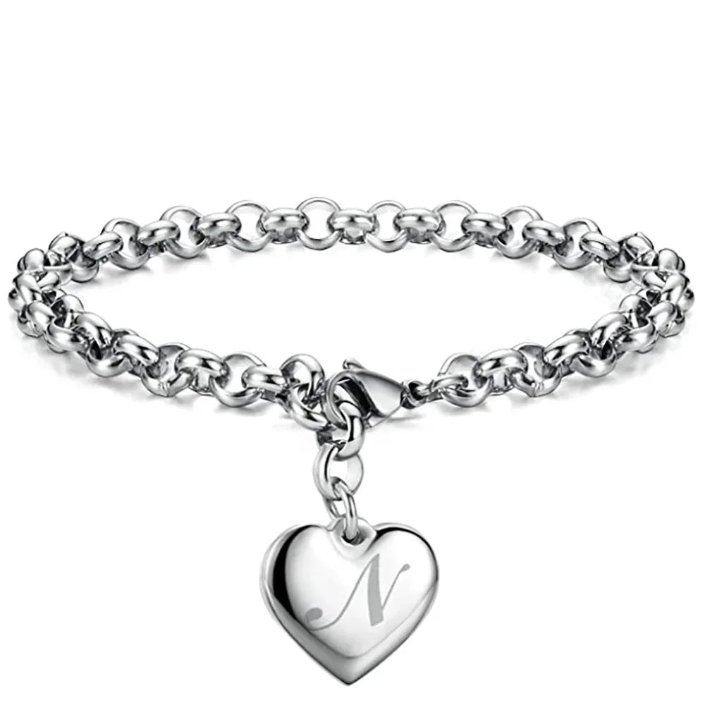 925 Sterling silver Fine 26 Letter women men chain Bracelet Charm Heart Cute wedding Personality Jewelry lady gift party 20cm