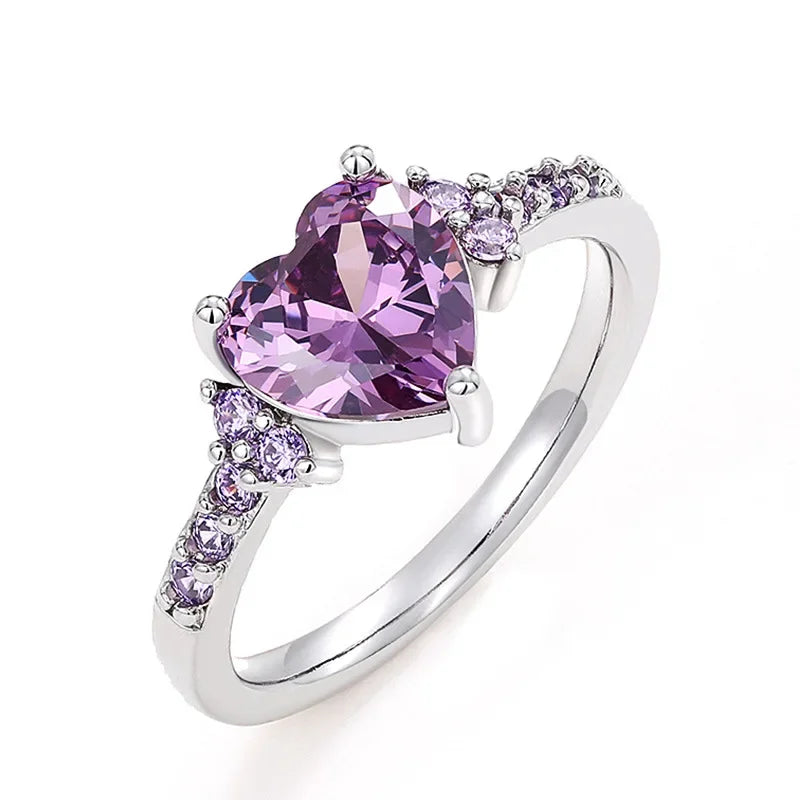 925 Sterling Silve Sparkling Zircon White Purple Elegant Love Heart Rings for Women Party Engagement High Quality Fine Jewelry