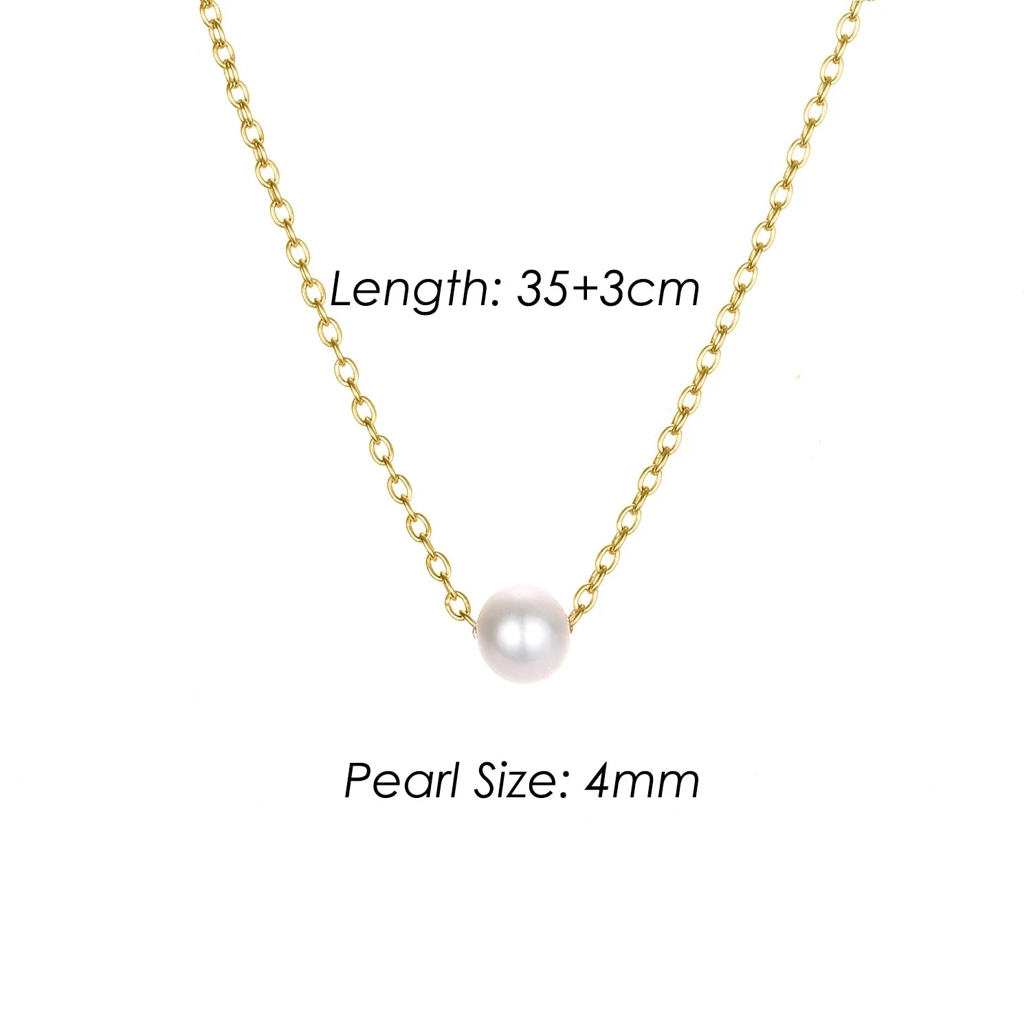 4MM Simulated-pearl Pendant Necklace for Women Dainty Stainless Steel Gold Color Necklace Women