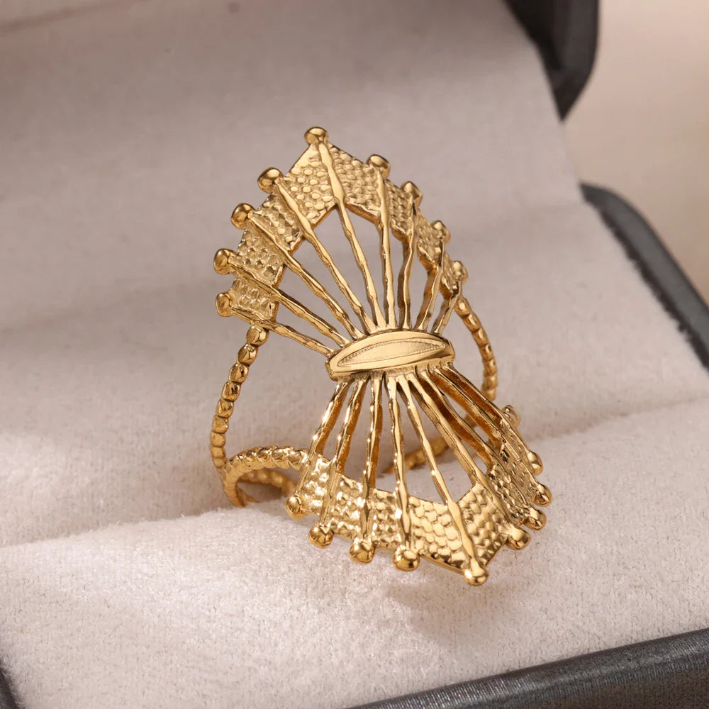 Stainless Steel Round Portrait Open Rings For Women Gold Color Adjustable Wedding Aesthetic Ring Party Fashion Jewerly Gift BFF