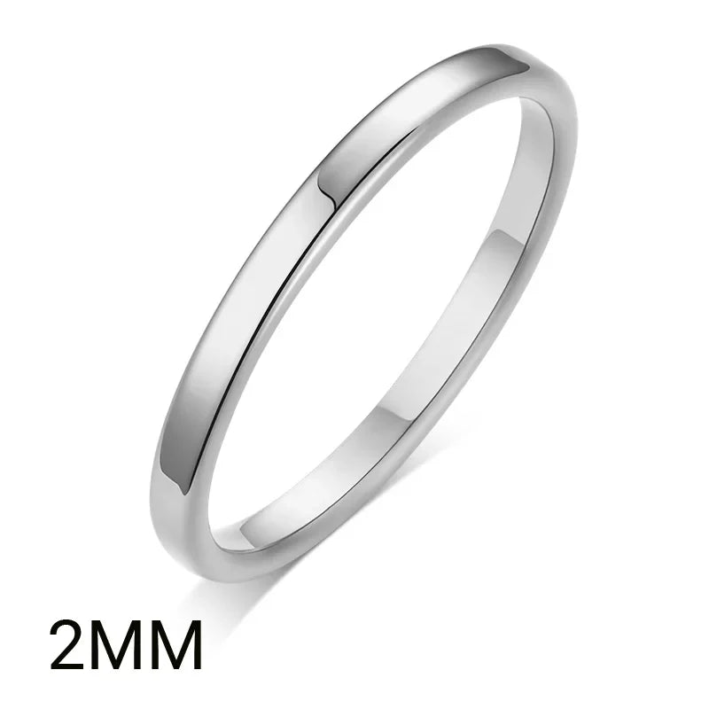 2mm 4mm 6mm 8mm Stainless Steel Wedding Ring for Women Flat Finger Rings Fashion Bijoux Femme Engagement Jewelry