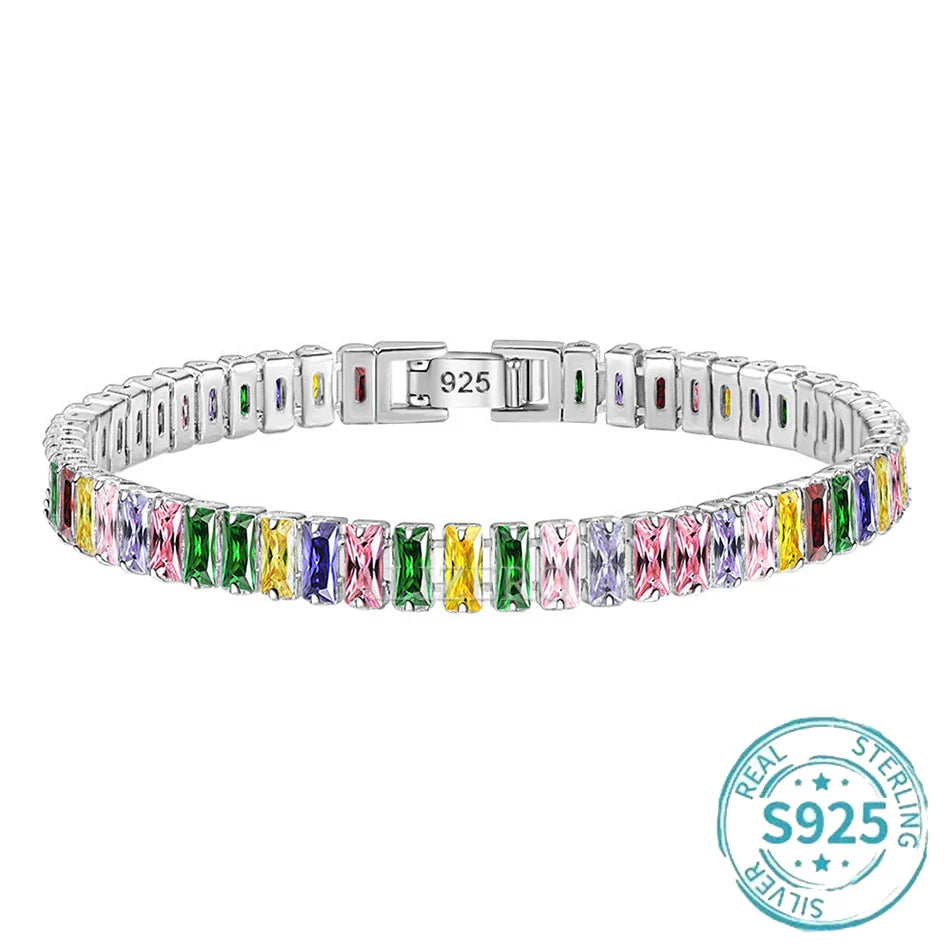 ALIZERO S925 Sterling Silver Bracelet Original Multicolor Zirconia Tennis Bracelets For Women Fashion Luxury Charm Jewelry