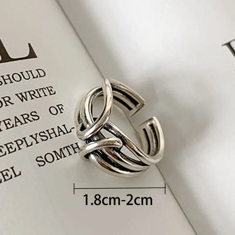 925 Sterling Silver Chain Knot Ring For Women Wrap Wide Band Rock Geometry Punk Jewelry Gift Wholesale Dropshipping