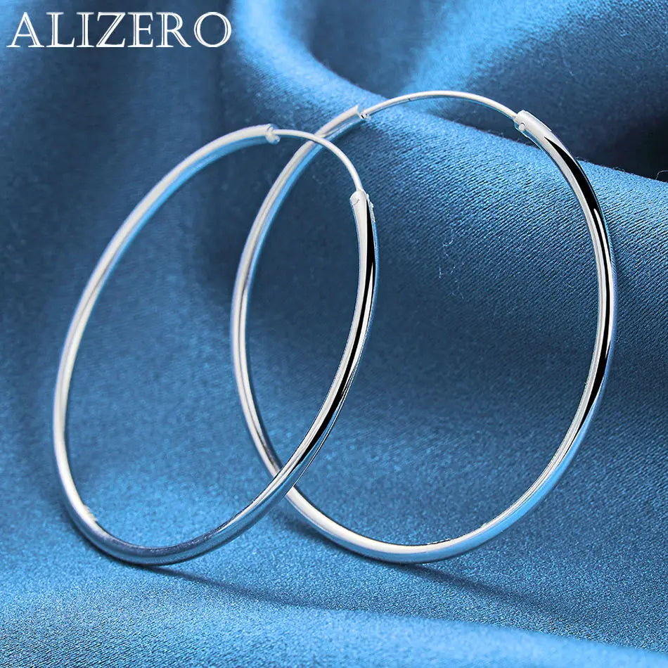 ALIZERO 925 Sterling Silver Earrings Simple Round Circle Hoop Earrings For Woman Fashion Wedding Engagement Charm Jewelry Gifts
