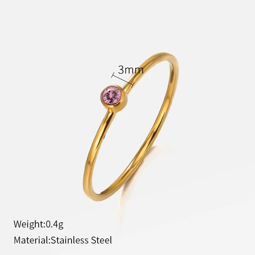 316 Stainless Steel Birthstone Ring Gold Color Simple Fashion Style For Women Festival Party Gift Jewelry Dropshipping