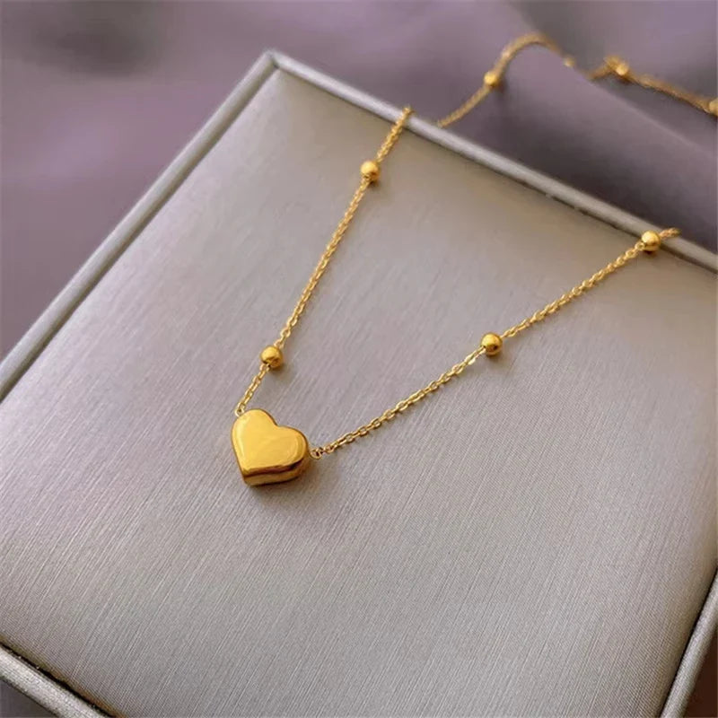 316L Stainless Steel Gold Color Beads Long Pendant Necklace For Women Fashion Choker Clavicle Chain Jewelry Gift Wedding