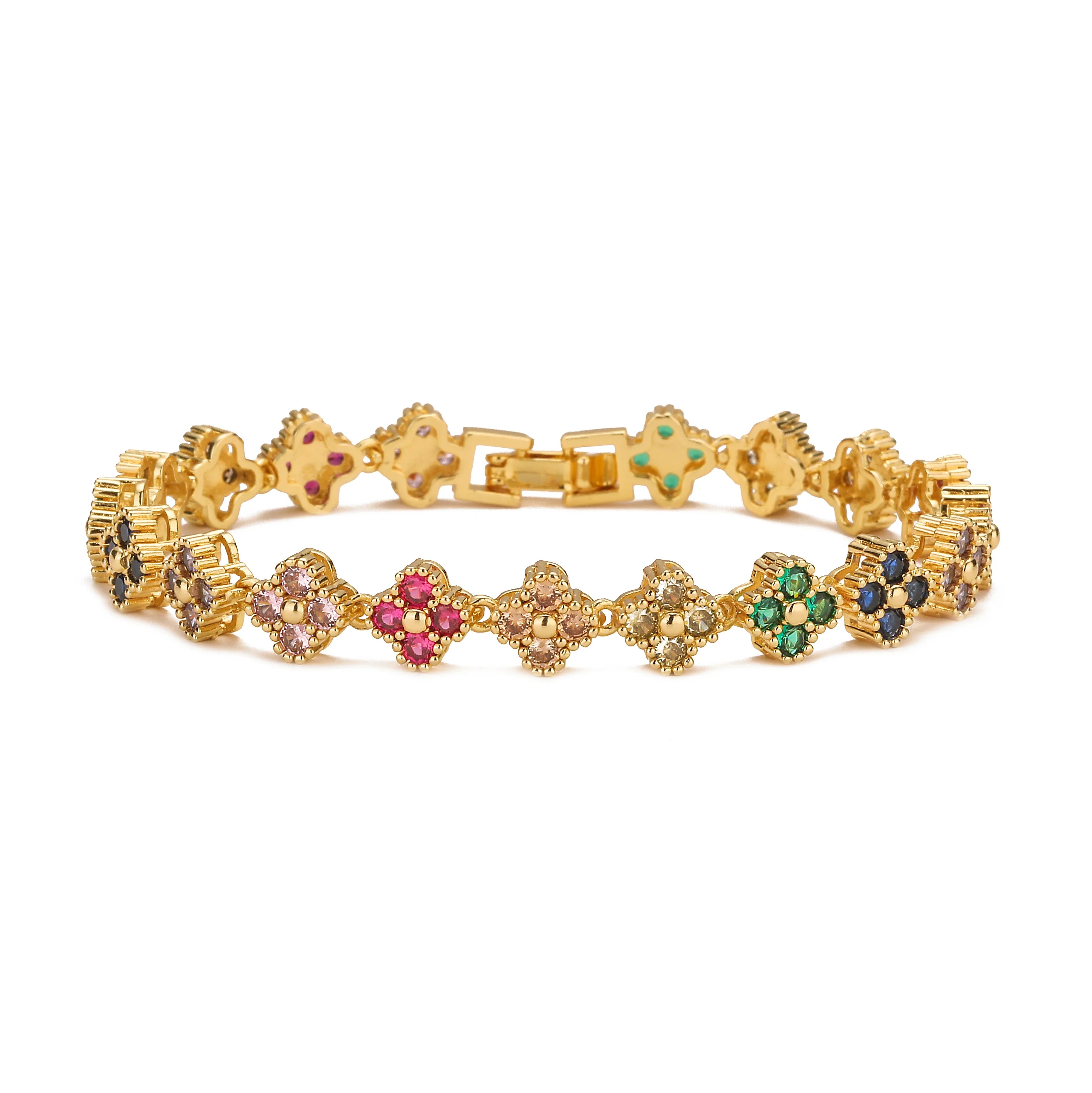 HECHENG,AAAAA Brass 18K gold-plated Flower Necklace Bracelet Jewelry Set ，for Christmas gift for women and best friend