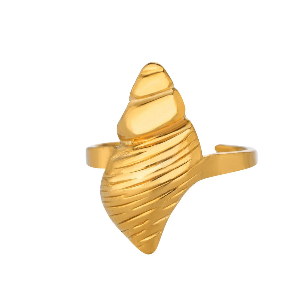316L Stainless Steel Starfish Shell Rings for Women Gold Color Open Finger Ring Femme Trendy Summer Vacation Ocean Jewelry Gift