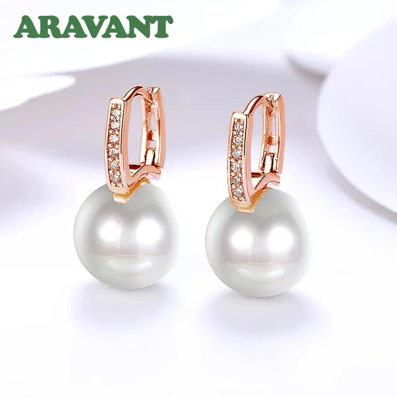 Aravant 925 Silver 18K Gold 12mm Pearl Drop Earrings For Women Wedding Fashion Jewelry