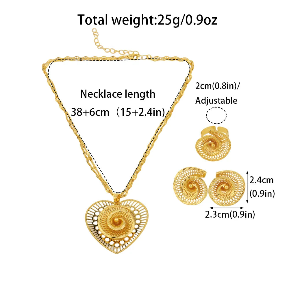 African Gold Color Women Necklace and Earrings Trend Dubai Flower Hollow Out Jewelry Set Gift For Party Wedding Daily Accessorie