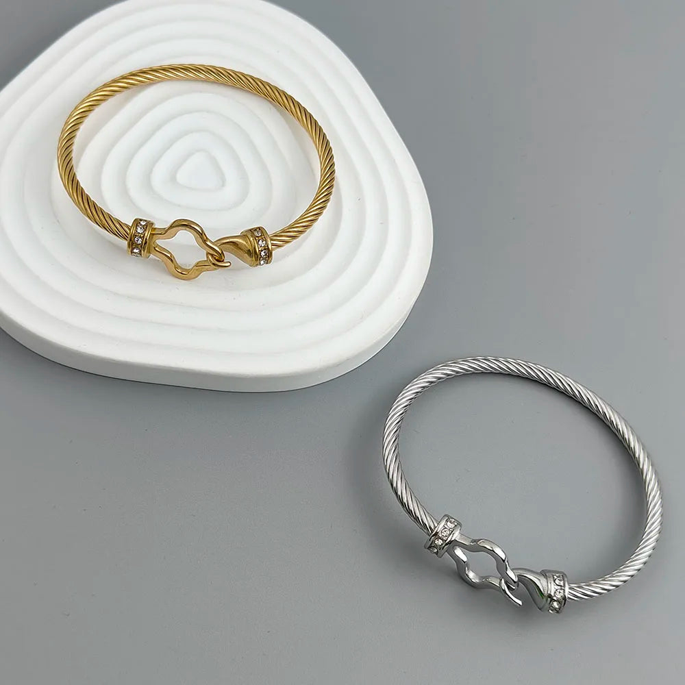 New steel wire button zircon four-leaf clover gold-plated bracelet 18K, high-quality waterproof couple bracelet, wife gift