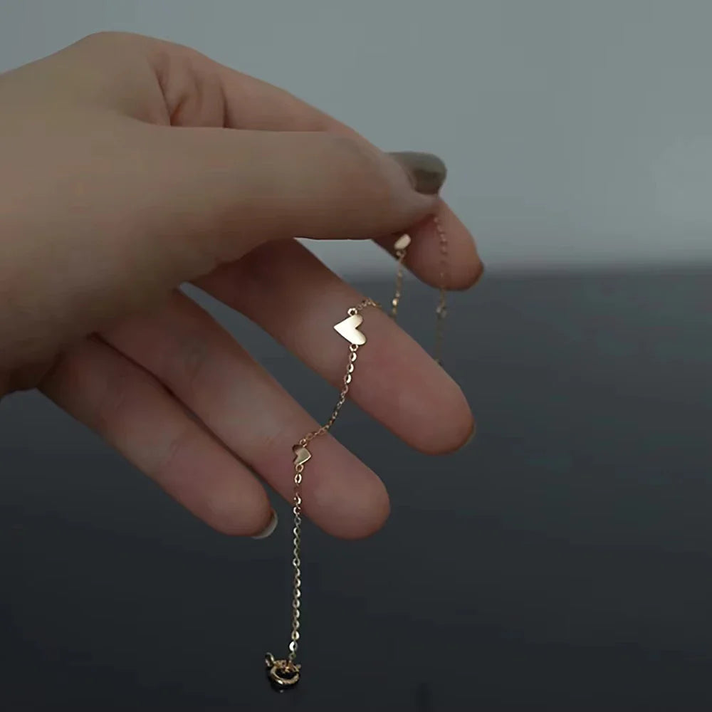 Fashion 316L Stainless Steel Love Heart Bracelet for Women Tiny Gold-Plated Clavicle Chain Girl Wedding Party Charm Jewelry Gift