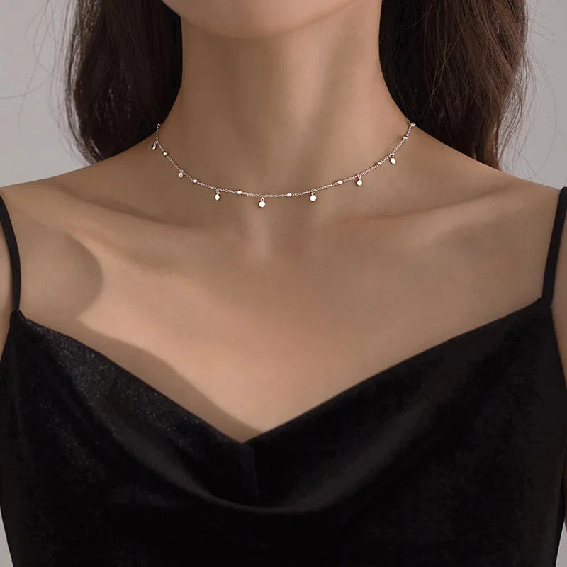 925 Sterling Silver Neck Chain Tassels Round Necklaces Women Jewelry Exquisite Elegant Aesthetic Charms Accessories Argent 925