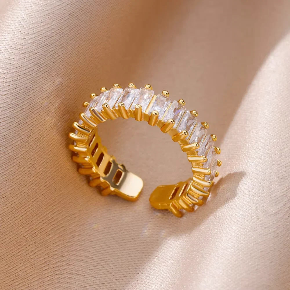 Anillos Gold Color Cubic Zirconia Chic Rings For Women 2025 Punk Elegant Wedding Party Aesthetic Stainless Steel Ring Jewelry