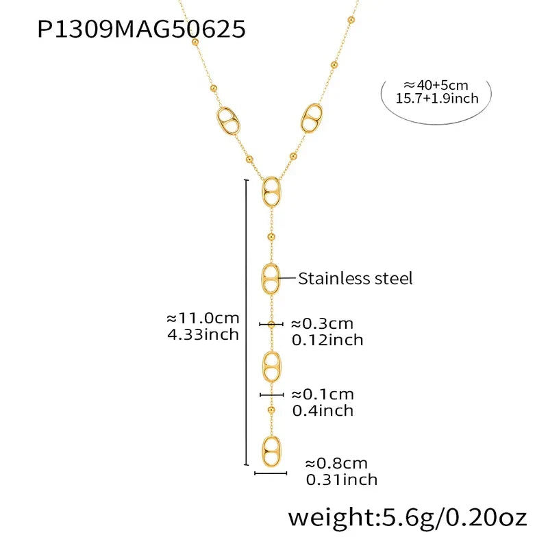 Premium Stainless Steel Long Necklace Trendy Pig Nose Style Y Shape Drop Pendant Waterproof Necklace for Women Girls Jewelry