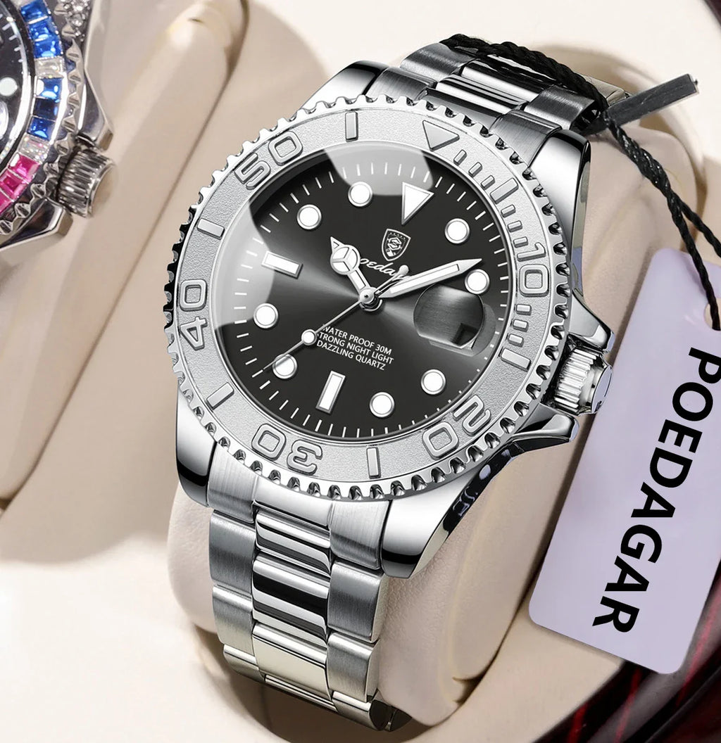 POEDAGAR Top Luxury Man Watch Waterproof Luminous Date Men Watch Stainless Steel Male Clock Sports Fashion Men's Quartz Watches
