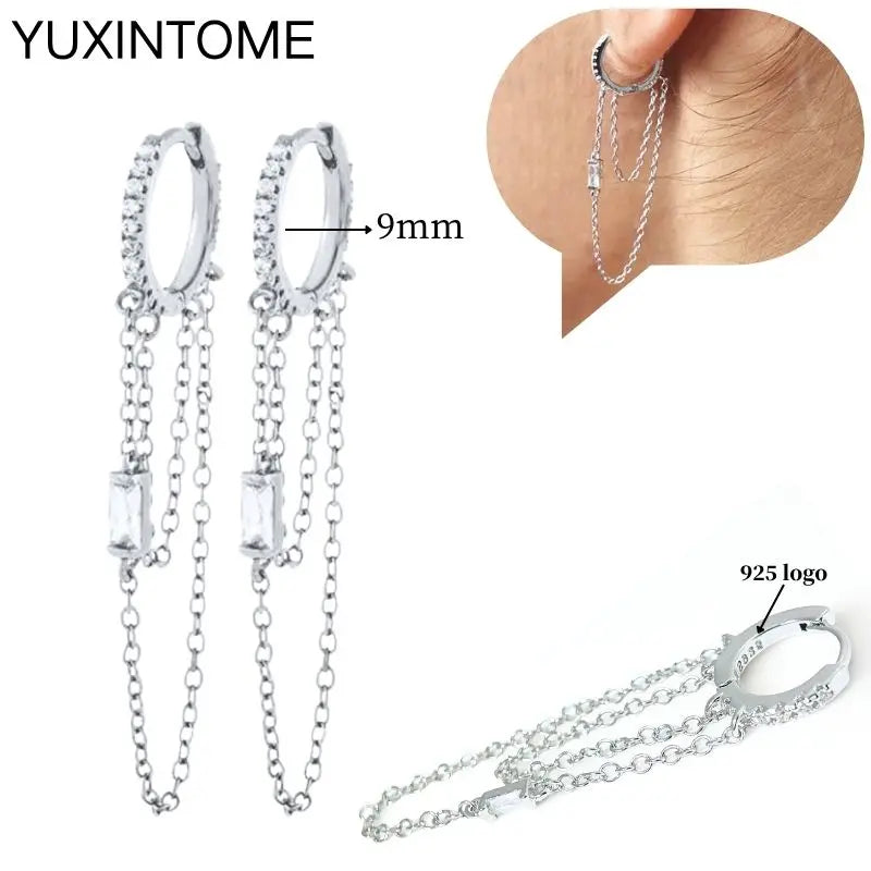 925 Sterling Silver Ear Needle Fashion Hoop Earrings White Crystal Luxury Women's Silver Earrings Wedding Women's Jewelry Gift