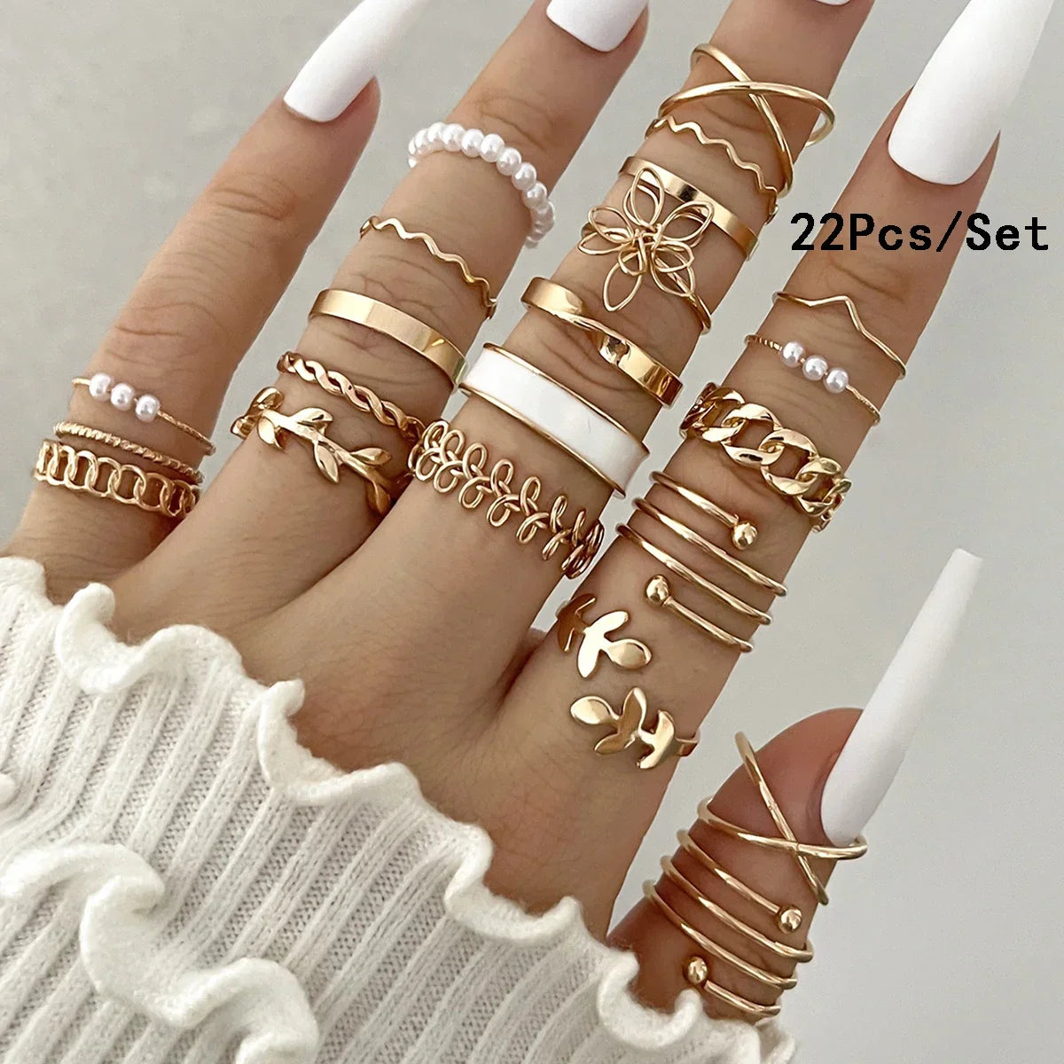 28Pcs Fashion Geometric Knuckle Rings Set For Women Crystal Heart Gold Silver Color Rings Girls  Party Jewelry Accessories