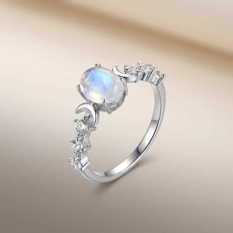 925 Sterling Silver Sparkling Zircon Vintage Oval Rings for Women Sun Moon Glowing Design Ring Party High Quality Fine Jewelry