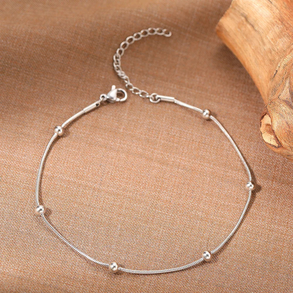 Aomogo Stainless Steel Anklet Simple Snake Bead Chain Hip Hop Punk Anklet Fashion Light Luxury Women's Jewelry Banquet Gift