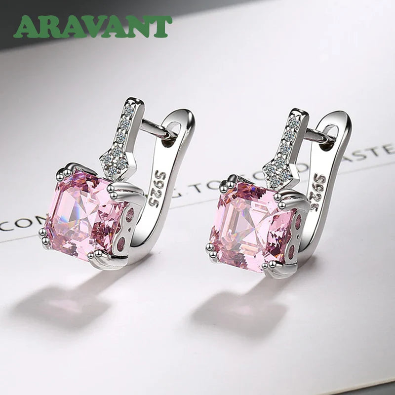 Aravant 925 Sterling Silver Square Zircon Drop Earrings For Women Fashion Jewelry