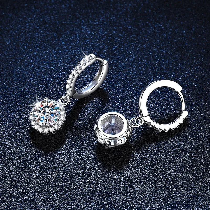 925 Sterling Silver 1 Carat Moissanite Round Earrings for Women Luxury Evening Style