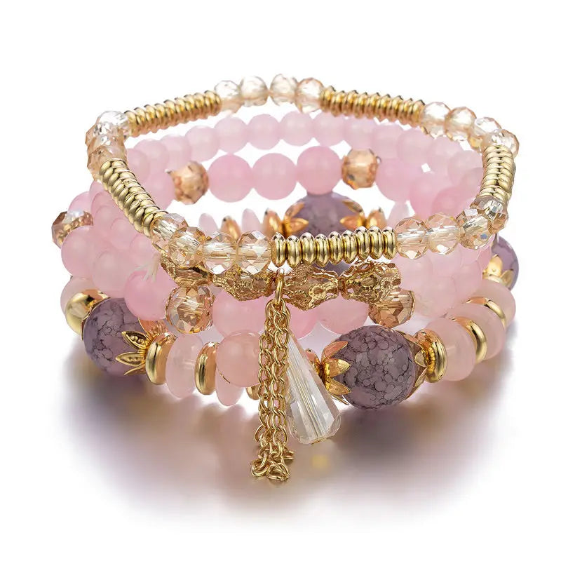 4Pcs New Tassel Charm Beads Bracelet Set For Women Colorful   Glass Beaded Chain Bangle Female Bohemian Jewelry