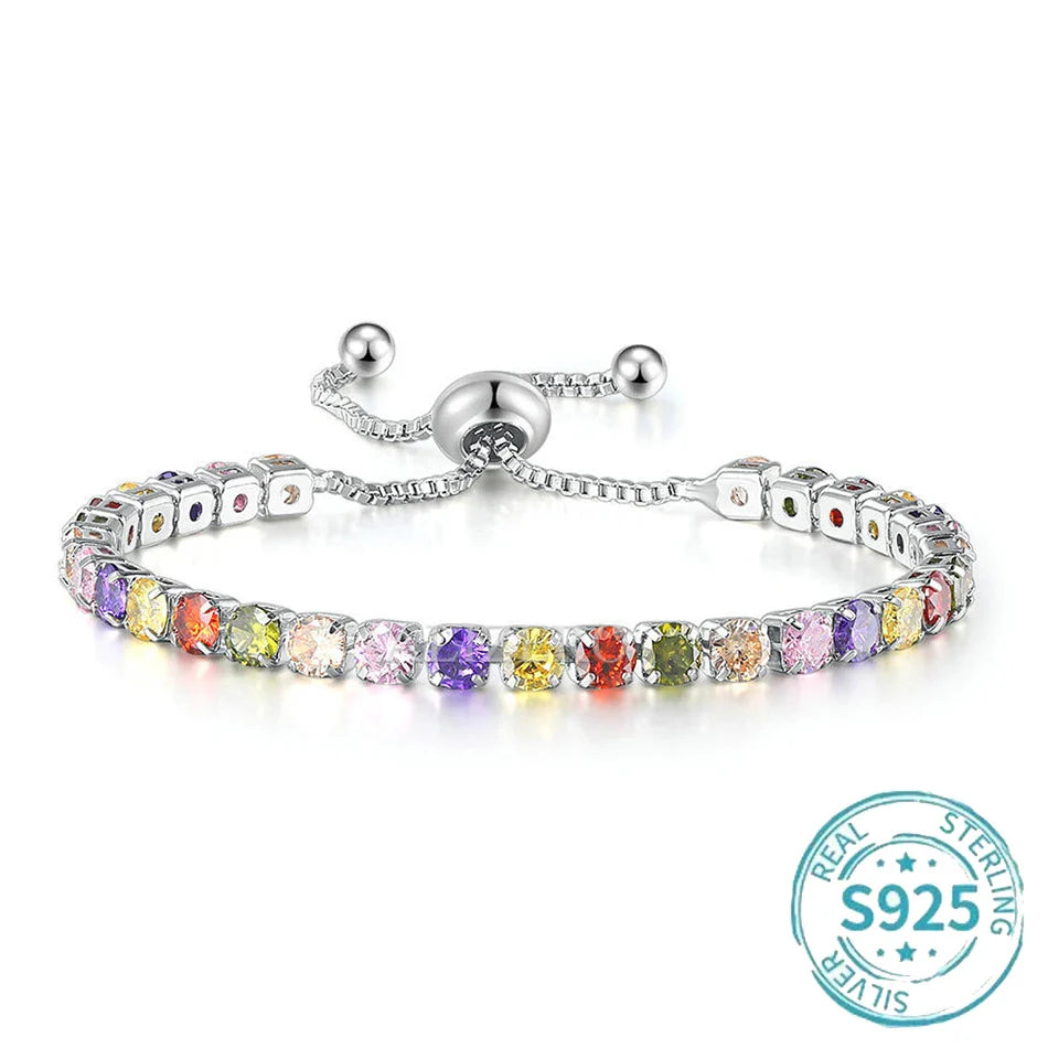 ALIZERO S925 Sterling Silver Bracelet Original Multicolor Zirconia Tennis Bracelets For Women Fashion Luxury Charm Jewelry