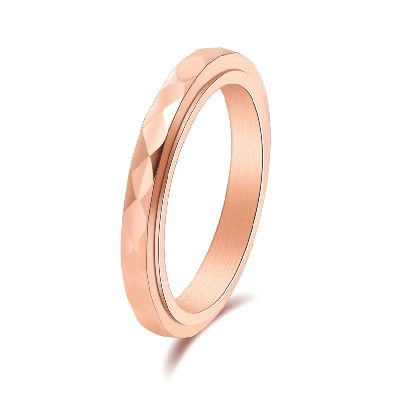 3mm Thin Stainless Steel Faceted Spinner Ring Wedding Band for Women Girl Size 5-12