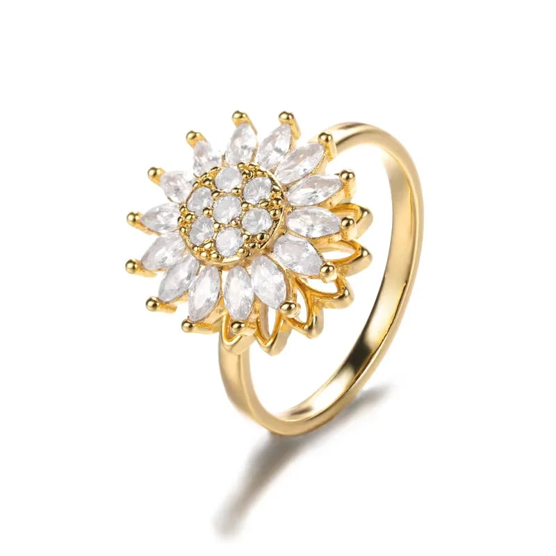 Anti Stress Anxiety Fidget Rings for Women Stainless Steel Sunflower Sun Star Spinner Ring Christmas Jewelry Gifts Dropshipping