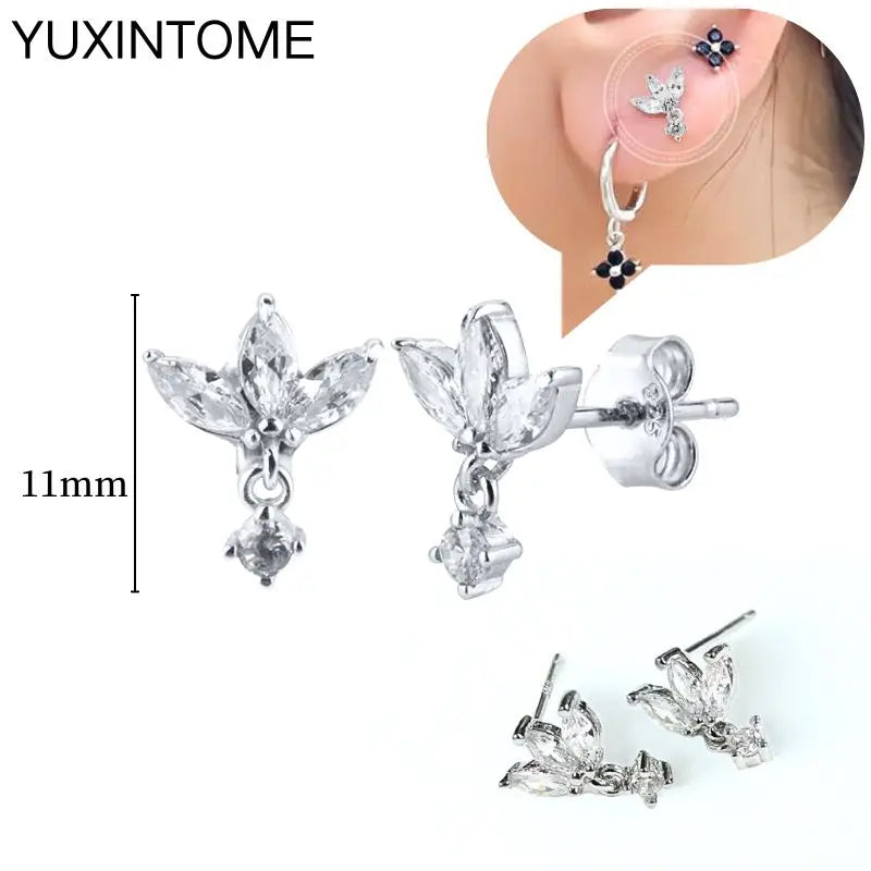 925 Sterling Silver Ear Needle Fashion Hoop Earrings White Crystal Luxury Women's Silver Earrings Wedding Women's Jewelry Gift