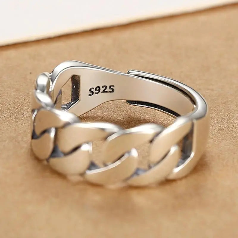 925 Sterling Silver Chain Knot Ring For Women Wrap Wide Band Rock Geometry Punk Jewelry Gift Wholesale Dropshipping