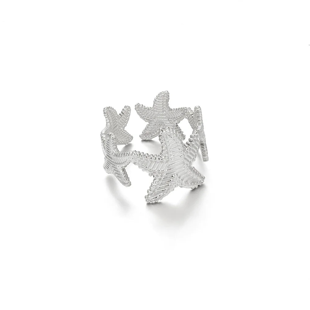 316L Stainless Steel Starfish Shell Rings for Women Gold Color Open Finger Ring Femme Trendy Summer Vacation Ocean Jewelry Gift