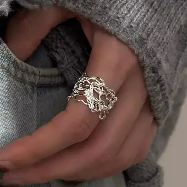 925 Sterling Silver Chain Knot Ring For Women Wrap Wide Band Rock Geometry Punk Jewelry Gift Wholesale Dropshipping