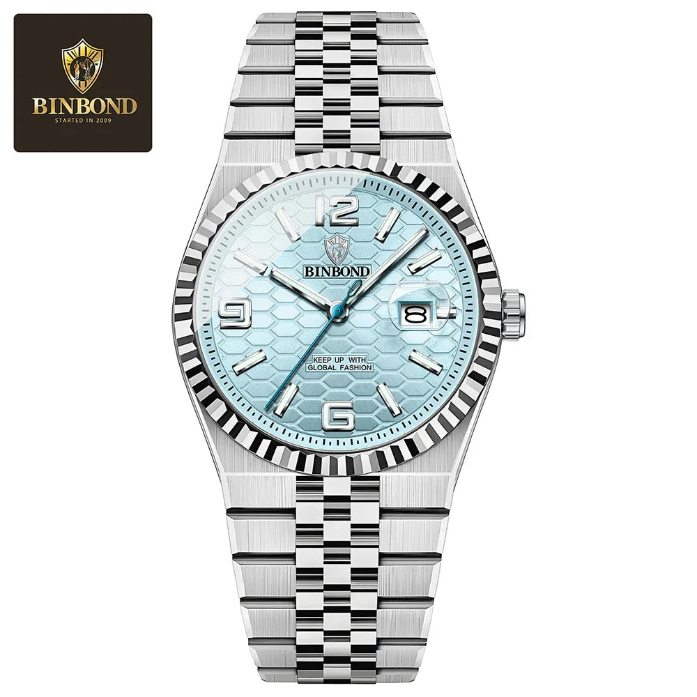 BINBOND High Quality Original Men Clock Waterproof Luminous Date Luxury Man Watch Stainless Steel Quartz Men's Watches Male
